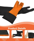 Tough As Nails 22 Inch Heavy Duty Rubber Gloves For Household Chores And Professional Cleaning Reusable Chemical Resistant Safety Gear With Ergonomic Comfort Fit, orange and black design.