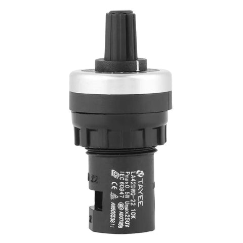 Panel Mount 10K Potentiometer For Variable Speed Drives VSD VFD Inverter Control Rotary Knob, Easy Screw Terminal Install, No Soldering Needed, Exponential D Type Adjustment For Precise Speed Tuning. Black 10K panel-mount rotary potentiometer