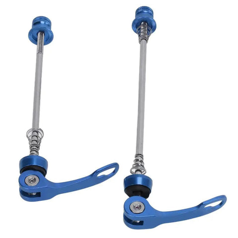 2 Pack Aluminum Alloy Bicycle Quick Release Skewers For Front 100mm And Rear 135mm Axles Red Color, shown in blue variant