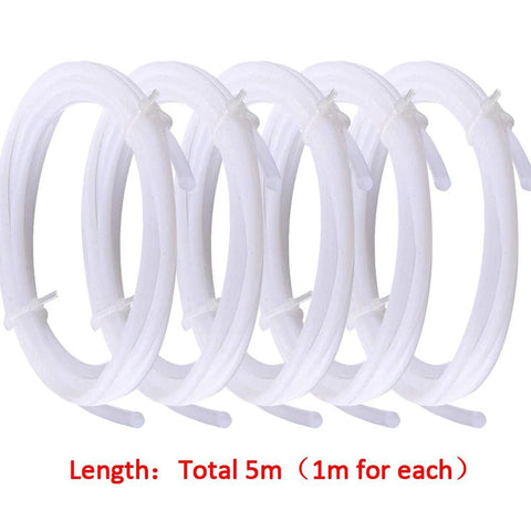 Five white PTFE tubing coils, 1 m each, for 3D printer filament (1.75 mm)