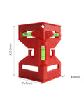 Accurate Level with Steel-Gripping, Red, compact folding tool with vertical and horizontal levels, dimensions shown.