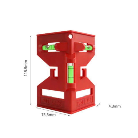 Accurate Level with Steel-Gripping, Red, compact folding tool with vertical and horizontal levels, dimensions shown.