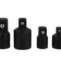 Heavy Duty Black Tool Steel Ball Bearing Socket Adapter Set For Drive Conversion Fits Impact Wrench And Automotive Maintenance Projects Made To Last, four sizes