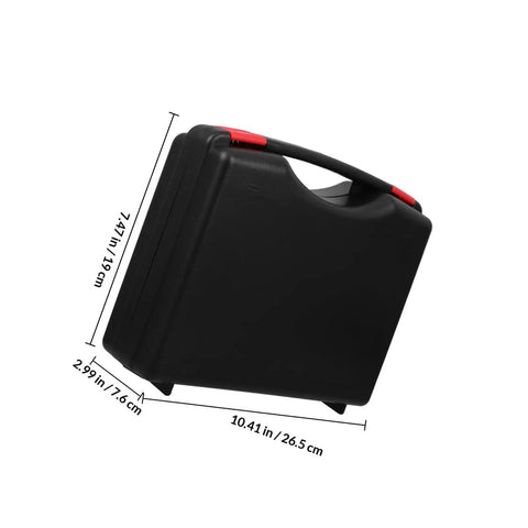 Kickass Portable Plastic Toolbox Organizer With Secure Lid For Hand Tools And Diy Crafts Featuring Hella Roomy Interior For Small Parts Storage On The Go Perfect For Workshop Tasks And Mobile Jobsites side view showing dimensions and sturdy handle.