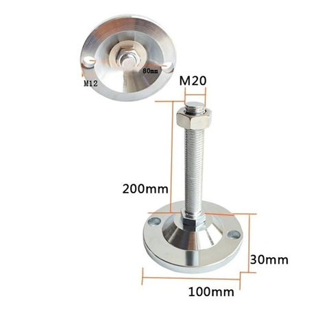 4 Pack Adjustable Furniture Feet For Machinery Leveling With Swivel Levelers Heavy Duty Carbon Steel Anti Corrosion Capable Of Load Up To 3 To 3.5 Tons Easy To Install And Adjust For Tables Chairs Shelves Workbenches And Industrial Equipment, M20 x 200mm, 100mm base