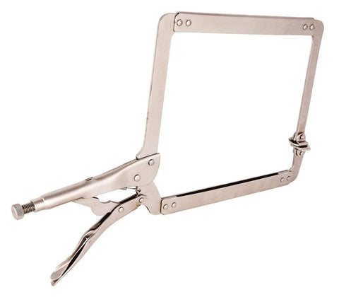 Deep Throat Locking C Clamp With 10 Inch Throat Depth Quick Release Adjustable Pressure 18 Inch Overall Length Beefy Heavy Duty Workshop Clamp For Auto Metalworking And Home Projects Durable Steel Construction, side view