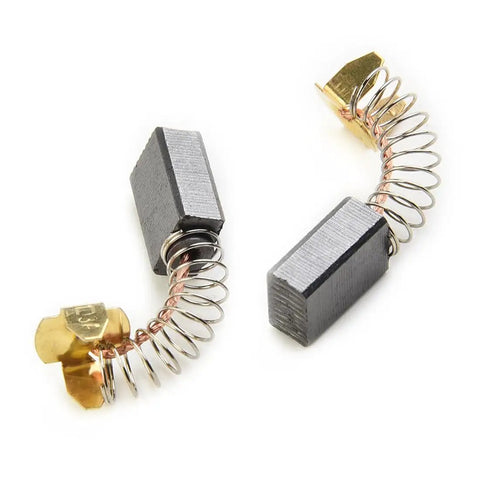 Close-up of two graphite carbon brushes with springs, part of the 60 Piece Carbon Brush Set For Electric Motors, 10 Sizes For Replacement.