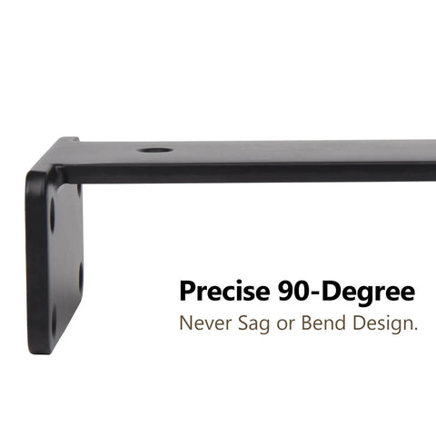 Close-up of Beefy 8 Inch Heavy Duty Floating Shelf Brackets One Fifth Inch Thick Industrial Metal L Bracket Wall Black Powder Coated Steel