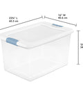 64 Quart Clear Latching Storage Boxes 4 Pack With White Lids Heavy Duty Stackable Plastic Bins showing dimensions