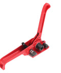 Heavy Duty Strapping Tensioner And Sealer Tool Set for PET and PP plastic straps, red tool with carbon steel frame.