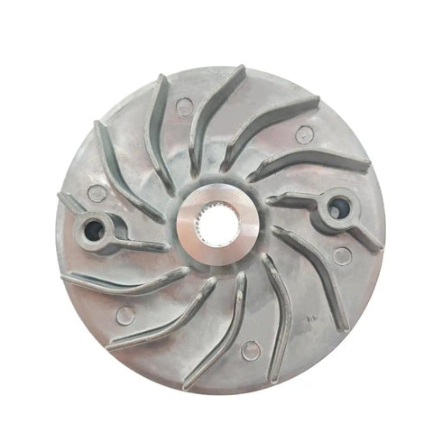 Heavy Duty GGC110 Variator Drive Face Pulley Assembly for Conveyor System, cast iron, front view with grooves for smooth operation.