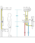 Technical diagram of Heavy Hitter Full Copper Concealed Shower Kit With Four Function Waterfall Wall Mounted Top Spray and Pressurized Handheld.