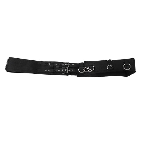 Black adjustable horse training surcingle for ground driving and lunging with secure buckle, fits 180cm to 215cm, sturdy lunge gear