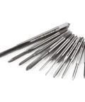 10 Piece Micro Tap Set Metric Thread Taps M1 To M3.5 For Small DIY Projects, Pro Grade Tapping Bits in steel material displayed.