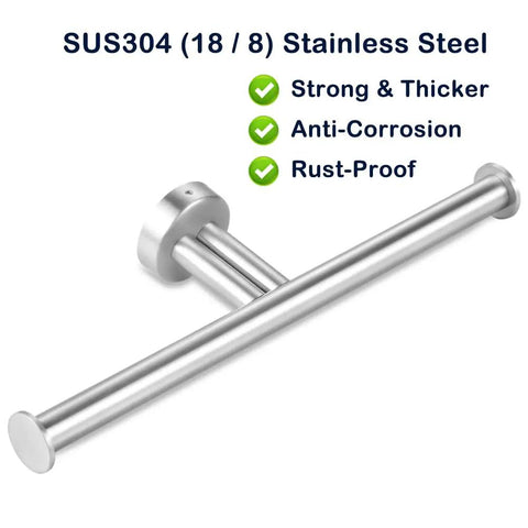 Wall Mounted Double Toilet Paper Holder In Brushed Nickel Stainless Steel SUS304 2 In 1 Dual Roll Holder shown on white background