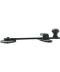 Side view of Black Wrought Iron Gate Flip Latch 4 Inch Tall Decorative Antique Heart Style Medium To Light Duty Door Lock Hardware.
