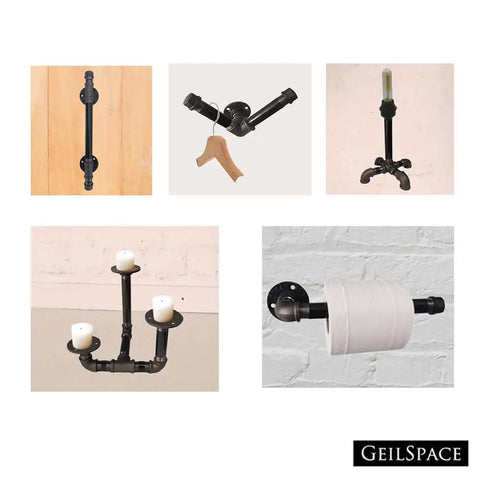 3 Way Malleable Iron Pipe Fittings For 3/4 Inch Pipes Vintage Industrial Shelving Decor For Your Diy Furniture Projects Rustic Grey Finish Durable Home Workshop Hardware