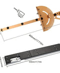 Heavy Duty Aluminum Table Saw Miter Gauge Decked Out With Laser Marked Rulers And Rock Solid Stops, angled view with measurements.