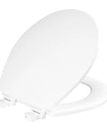 Easy Clean Release Hinges Toilet Seat With Quick Release For Deep Cleaning, Durable Enameled Wood, Round White, Open View