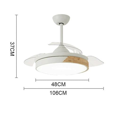 Super Sleek Modern Flush Mount Ceiling Fan With Lights 48CM in diameter, 37CM tall with a solid wood accent and acrylic cover.