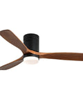 52 Inch Ceiling Fan With Lights 3 Solid Wood Fan Blade, black metal body with three wood blades and integrated LED light.