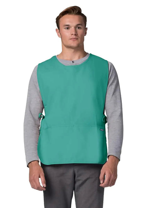 Heavy Duty Cobbler Apron 3 Pack For Men And Women In Bold Surgical Green With Deep Storage Pockets worn by a model.