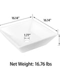 White Square Ceramic Countertop Vessel Sink For Bathroom 16 By 16 By 4.92 Inches Durable Ceramic With No Fuss Surface Mount Installation Sleek Modern Vanity Upgrade For A Fresh Look shown with dimensions and weight
