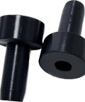 Beefy PE Stopper Set For Zip Line Spring Brake Systems, heavy duty black hard plastic impact cushions, front view, 0.52 inch aperture