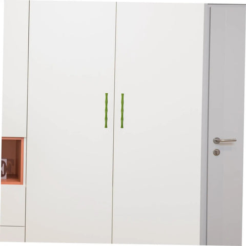 Vintage Style Zinc Alloy Cabinet Handles 2 Pack on white wardrobe, featuring green pulls, modern decorative furniture hardware