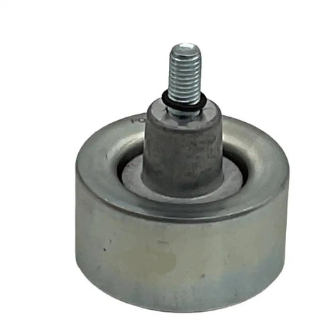 High Performance PQH500090 Drive Belt Idler Pulley with metallic finish and smooth surface for reliable engine performance.