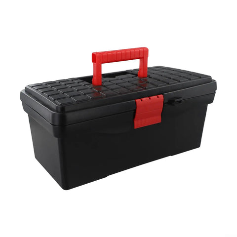 14-Inch Rugged Plastic Tool Box With Snap Lock Buckle Top Shelf Storage Solution For Home Repairs Durable High Impact Polypropylene Construction keeps tools secure.