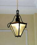 Chandelier Load Bearing Downrod With Hooks, 9.45 Inch Ceiling Light Support Tube installed with a hanging pendant lamp