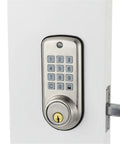 Straight Up Secure Smart Keypad Door Lock With Heavy Duty Single Deadbolt For Lockers And Safes No Fuss Battery Powered Keyless Entry Rugged Zinc Alloy Front Cover Built To Handle Daily Abuse On Left Hung Doors on white door
