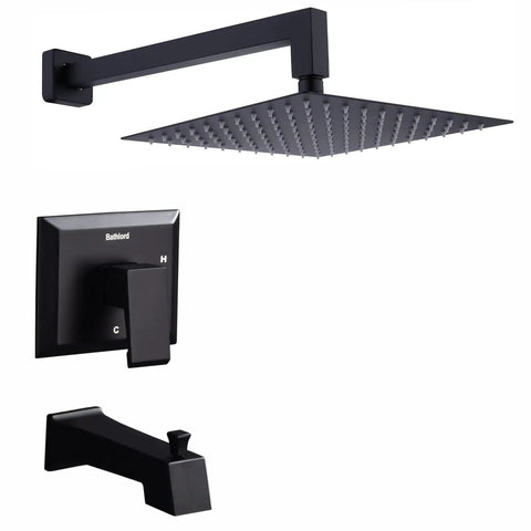 Dope Black Shower Faucet Set With Tub Spout And High Pressure Balance Valve Ultra Thin 10 Inch Stainless Steel 304 Shower Head PEX