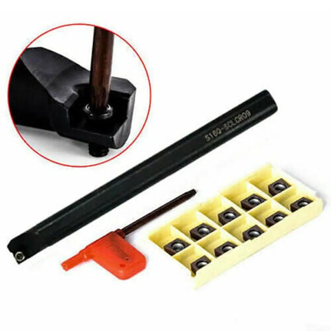 Pro Grade Boring Bar Lathe Holder Set With 10 CCMT09T304 Inserts 16Mm Shank 180Mm Handle Alloy Steel Construction