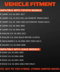 Vehicle fitment list for Front Right CV Axle Shaft Assembly, includes various Camry, Avalon, Highlander, Solara, RX330, RX350 models