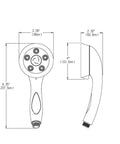 Diagram showing dimensions of Caspian 2.5 GPM Anystream Hand Shower With 3 Settings, Brushed Nickel Finish, side and front view