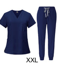 Women Scrubs Set For Nurses, Machine Washable Uniform Top And Jogging Pants, Easy Care Workwear For Hospitals Spas Beauty Salons Pet Grooming Navy Blue XXL