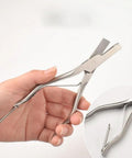 Hand holding Stainless Steel Ear Notcher and V Shaped Cutter Pliers for pigs, visible U notch and V notch blades, 15.5cm length.