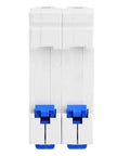 Front view of DZ47-63 2 Pole 400V AC Miniature Circuit Breaker With Leakage Air Switch 63A, shown in white and blue.