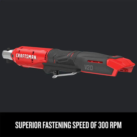 V20 Cordless 3/8 Inch Ratchet Wrench Bare Tool Only, 300 RPM, Up To 35 Ft-Lbs Torque, LED Work Light, side view