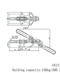 Technical drawing of Beefy Pro Grade Toggle Clamp Quick Release Push Pull 302F, 300 Lbs Holding Capacity