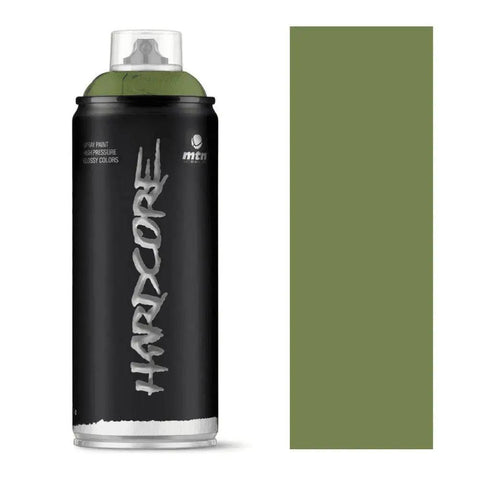 MTN Hardcore Spray Paint - RV256 - Malva 400ml canister with glossy green color swatch beside it.