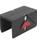 Pro Grade Aluminum Alloy Right Angle Dovetail Spline Clamp With Adaptive Clamping for woodworking, black and red design.