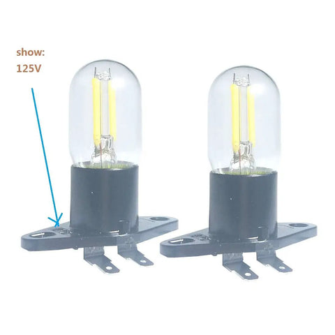 2 Pack LED Filament Microwave Bulbs Z187 Base, 1.5W, 125V, showing two bulbs with yellow filaments and base, for appliance lights