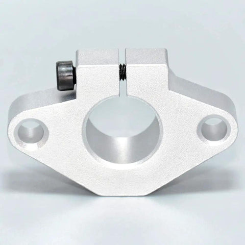 STK 40 mm Aluminum Alloy Bracket Guide Shaft Supports With Flanged Slit Strut Clamps, front view showing bore and bolt