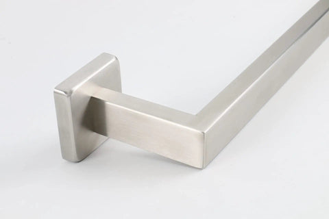 Close-up of Built To Last Heavy Duty Wall Mounted Towel Rack With Square Base And Thick SUS304 Stainless Steel Towel Bar In Brushed Nickel Finish 24 Inch