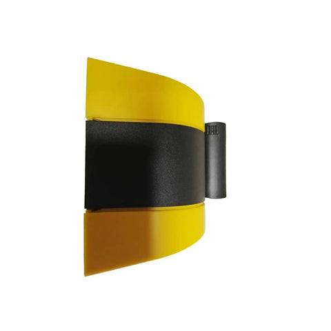 Wall Mounted Retractable Safety Barrier With Heavy Duty Black Yellow Isolation Cord For High Traffic Areas Featuring Rock Solid Stands And Easy Glide Reel For Hassle Free Line Sorting