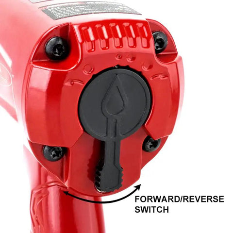 1/2 Inch Aluminum Air Impact Wrench Set Heavy Duty Beefy 1380 Ft Lbs Twin Hammer reverse switch on red housing for torque control