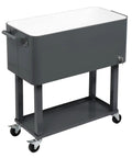 80 Quart Rolling Ice Chest Cooler Cart For Patio And Poolside Parties Portable Bar Beverage Cooler With Drain Plug Easy Clean Stand Up Cart For Backyard BBQ And Outdoor Entertaining Gray